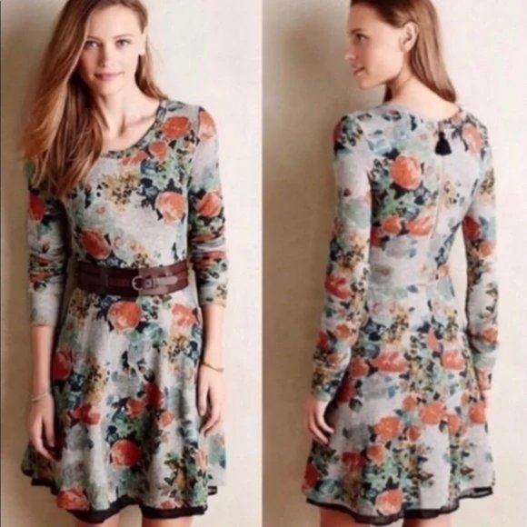 Anthropologie Dresses & Skirts - Anthropologie Saturday Sunday Grey Terry Floral Sweatshirt Dress  XS